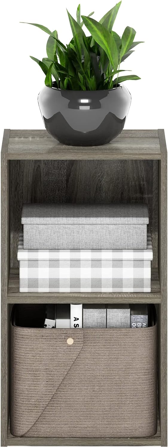 Furinno PASIR Book Shelf, 2-Tier Modern Bookshelf, Open Shelves Bookcase 9 x 12 x 21, Easy Assembly, for Living Room, Bedroom, Home Office, White