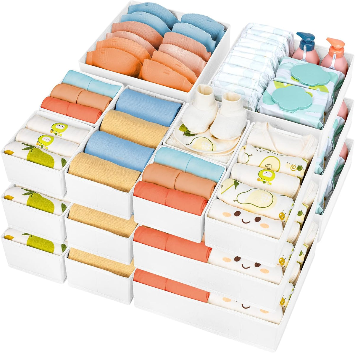 Drawer Organizer Clothes, Dresser Organizer, Foldable Closet Organizers and Storage, Fabric Dresser Bins, Drawer Dividers for Nursery, Baby Clothes, Underwears, Sock (Beige)