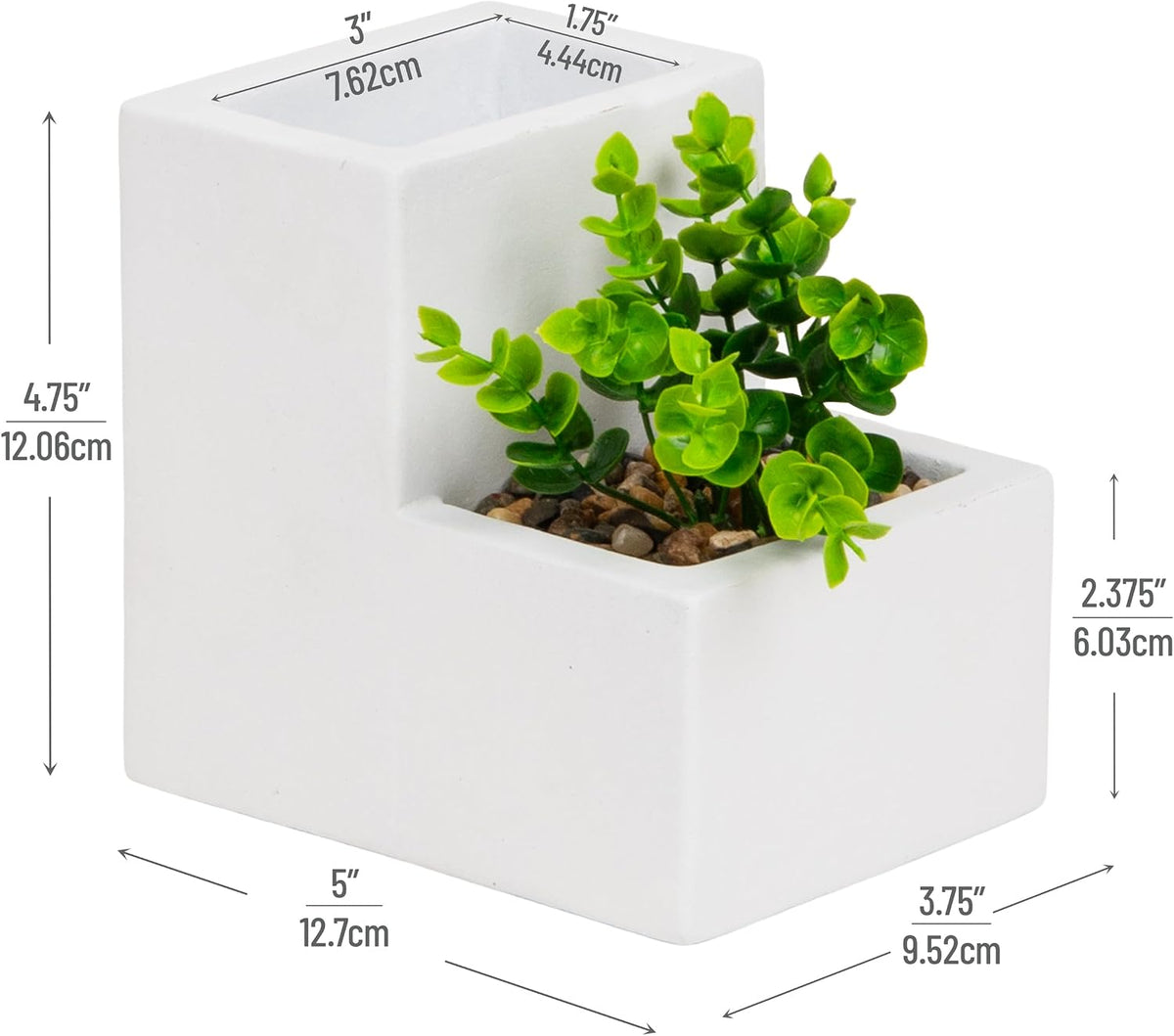 Ceramic Desktop Planter Pencil Cup, Desk Organizer with Faux Succulent, White