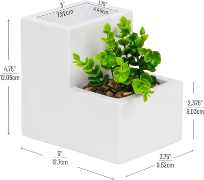 Ceramic Desktop Planter Pencil Cup, Desk Organizer with Faux Succulent, White