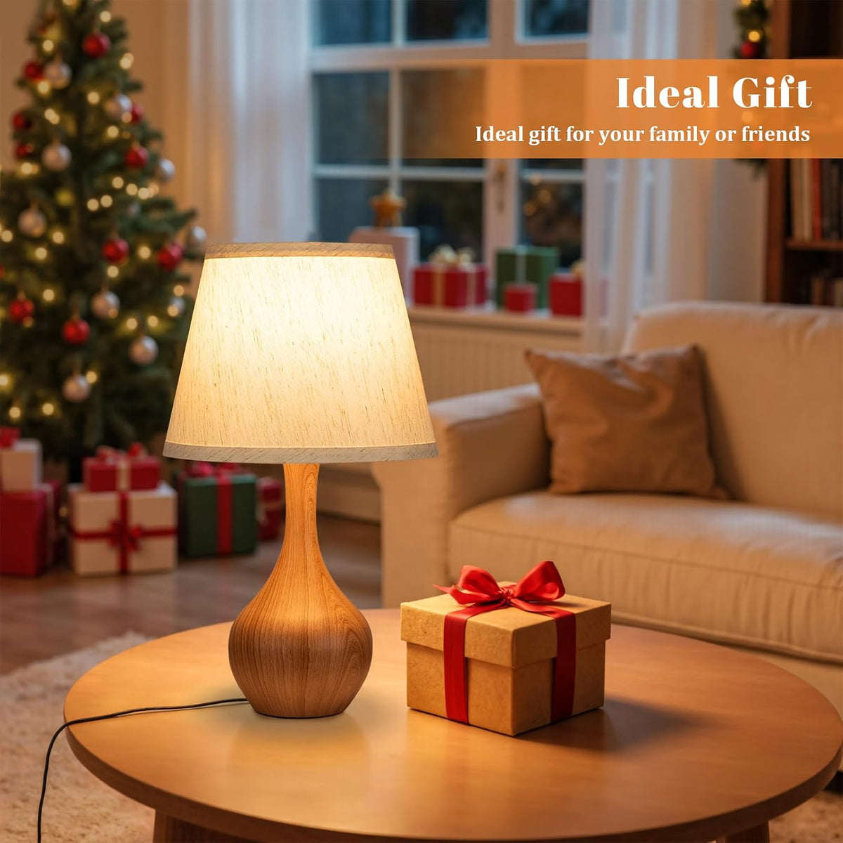 Seealle Touch Table Lamp for Bedroom, 3-Way Dimmable Small Bedside Lamps for Night Stands with Wires, Wood-Paint Desk Lamp for Kids Room, Office, Living Room, End Table(LED Bulb Included)
