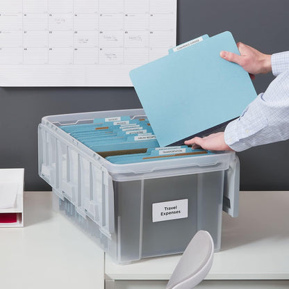 Hanging File Folder Box, Storage Bin Organizer, Snap Lid, Clear