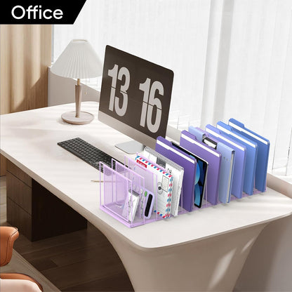 File Organizer for Desk, 5-Section Vertical File Sorter, Paper Holder Organizer Standing Metal File Folder for Office Home Classroom, Black