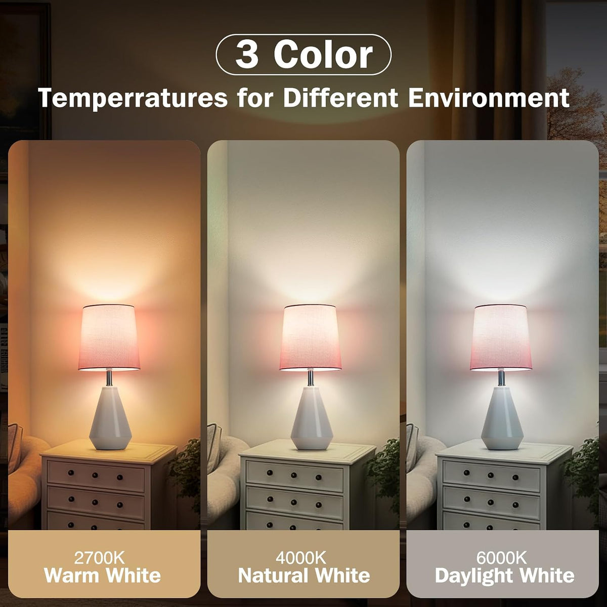 Small Bedside Table Lamp for Bedroom - Reading Desk Lamp with 3 Color Temperatures，15.5" Nightstand Ceramic Lamp with Fabric Shade for Kids Room,Living Room,Dorm,Home Office (Green)