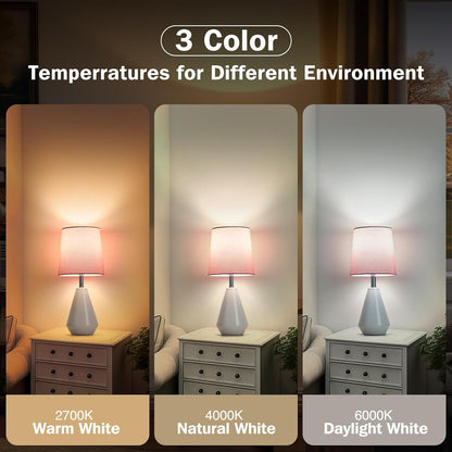Small Bedside Table Lamp for Bedroom - Reading Desk Lamp with 3 Color Temperatures，15.5" Nightstand Ceramic Lamp with Fabric Shade for Kids Room,Living Room,Dorm,Home Office (Green)