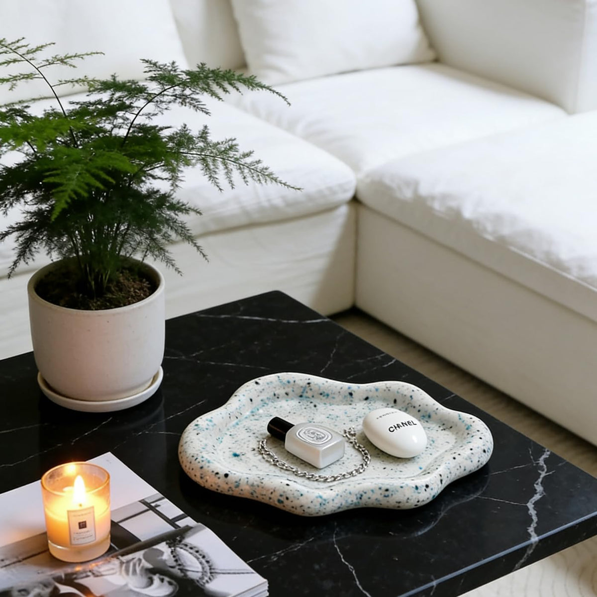 Jewelry Dish Trinket Tray for Women, Ring Dish Holder, Unique Cloud Shape Ceramic Plate Cute Things Vanity Aesthetic Room Decor Mother's Day Birthday (White)
