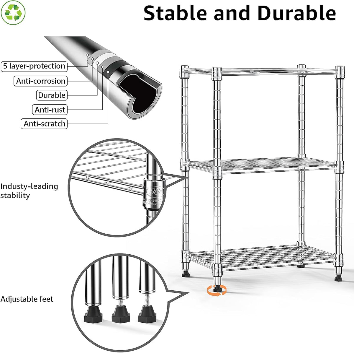 M MZG 450 lbs Steel Storage Shelving 3-Tier Utility Shelving Unit Steel Organizer Wire Rack for Home,Kitchen,Office (11.8" D x 17.7" W x 26.3" H) - Colors A