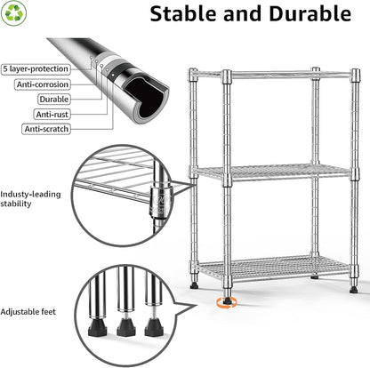 M MZG 450 lbs Steel Storage Shelving 3-Tier Utility Shelving Unit Steel Organizer Wire Rack for Home,Kitchen,Office (11.8" D x 17.7" W x 26.3" H) - Colors A