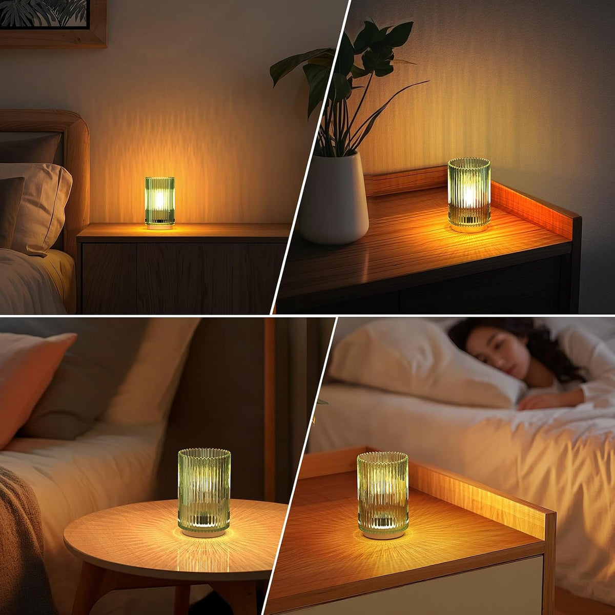 Battery Operated Lamp, Cordless Table Lamp with Timer, Desk Bedside Lamps with LED Warm Light, Glass Small Table Lamp for Bedroom, Bathroom, Living Room, Home Decor - Amber