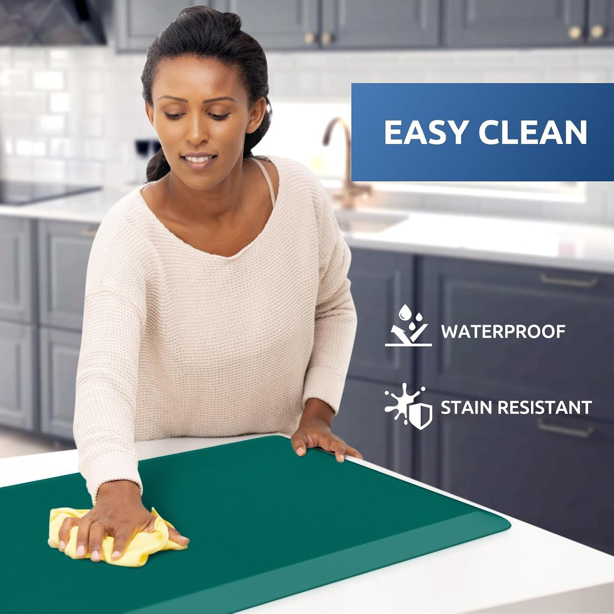 KitchenClouds Kitchen Mat Cushioned Anti Fatigue Rug 17.3"x28" Water Resistant, Non Slip, Standing and Comfort Desk/Floor Mats for House Sink Office (Black)
