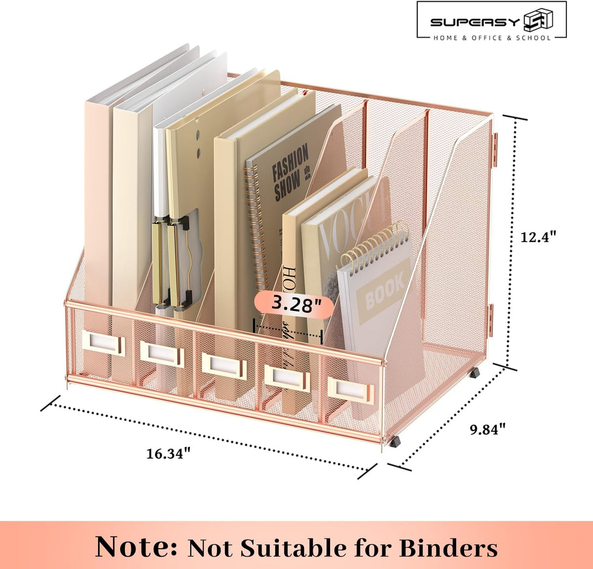 Desk Organizers Metal Desk Magazine File Holder with 5 Vertical Compartments Rack File Organizer for Office Desktop, Classroom, Home Workspace, Black