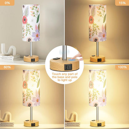 Fenmzee Bedside Table Lamp for Bedroom - Dimmable Touch, USB A+C, AC Outlet