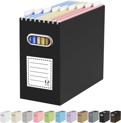 Oterri File Organizer Box, Portable Collapsible Cardboard File Folder Organizer with Handle for Letter Size Hanging Files, Document Storage Box for Home Office & Classroom (Pink)