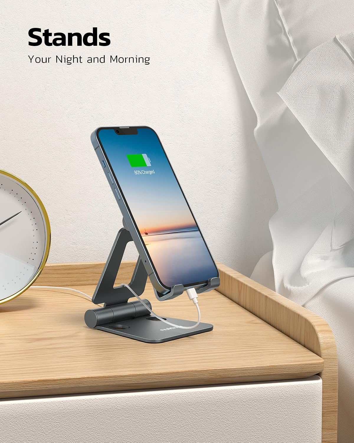 Nulaxy Dual Folding Cell Phone Stand, Fully Adjustable Foldable Desktop Phone Holder Cradle Dock Compatible with iPhone 17 16 15 14 13 12 11 Pro Max Xs Xr X 8, Nintendo Switch, All Phones - Purple