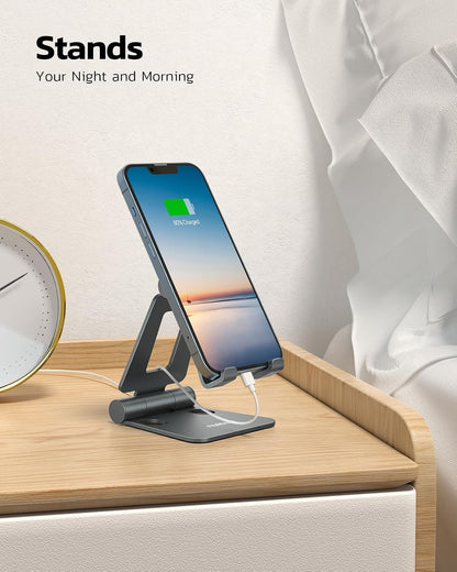 Nulaxy Dual Folding Cell Phone Stand, Fully Adjustable Foldable Desktop Phone Holder Cradle Dock Compatible with iPhone 17 16 15 14 13 12 11 Pro Max Xs Xr X 8, Nintendo Switch, All Phones - Purple