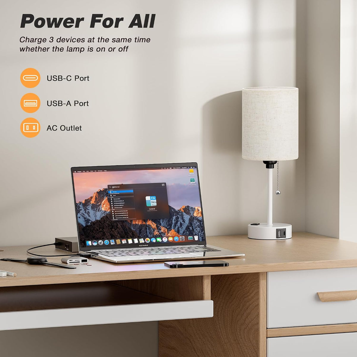 Dicoool Bedside Table Lamp for Bedroom - Small Desk Lamp with USB Ports