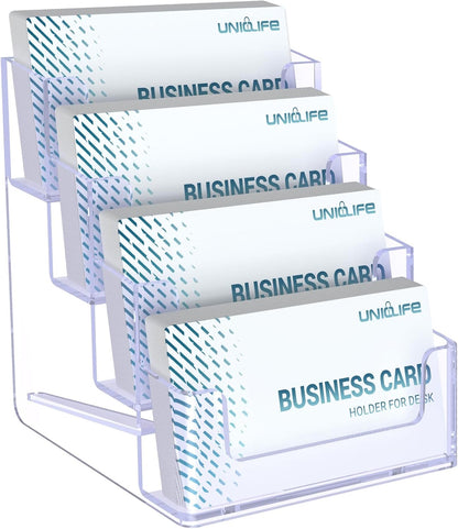 Uniclife Acrylic Business Card Holder for Desk 1 Slot Clear Business Card Display Stand for Men & Women Desktop Business Card Organizer Card Stand for Office Home Exhibition, 60 Card Capacity