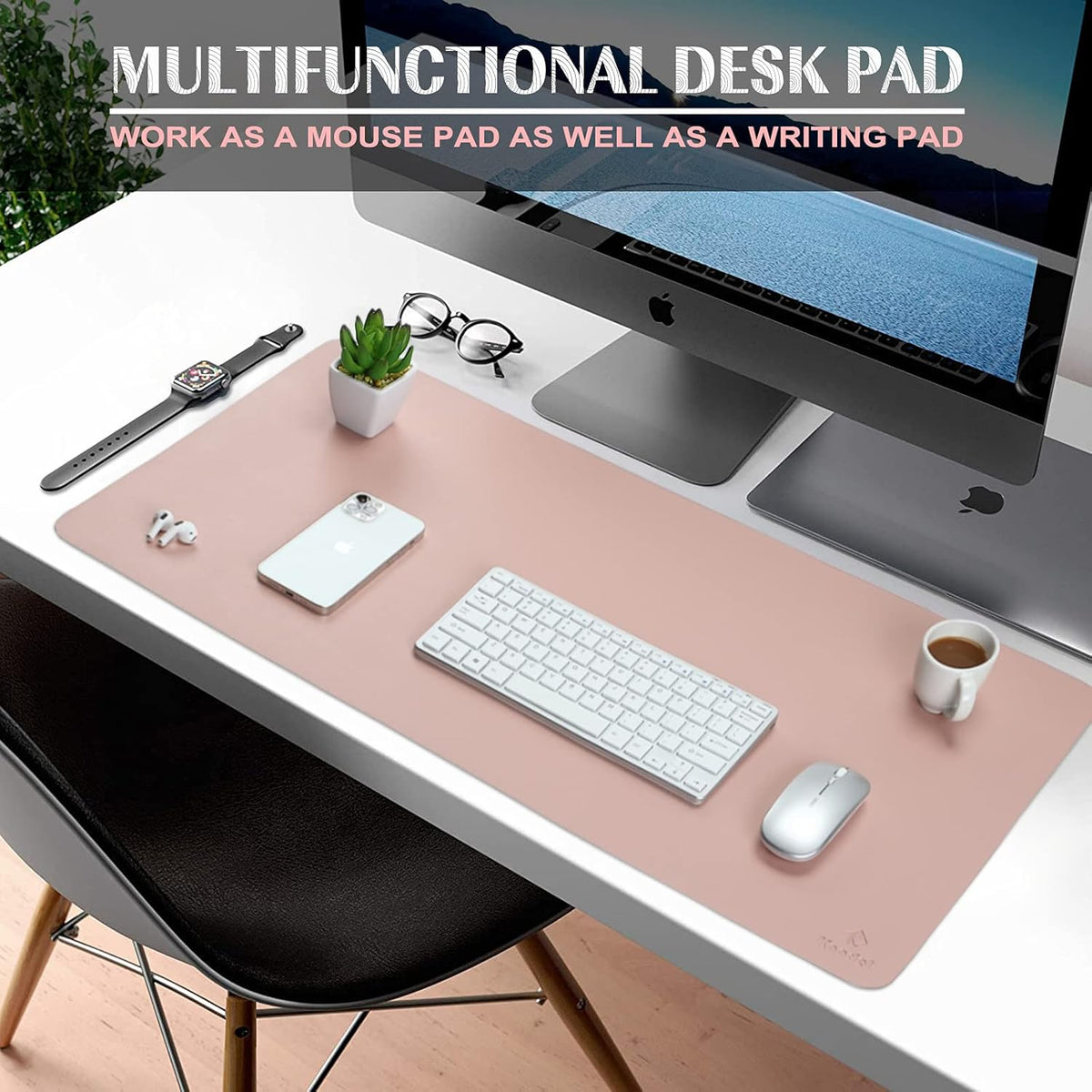 K KNODEL Large Office Leather Desk Mat, Mouse and Keyboard Pad, Computer and Laptop Mat, Desktop Protector and Cover, Writing Pad and Blotter (31.5"x15.7", Black)