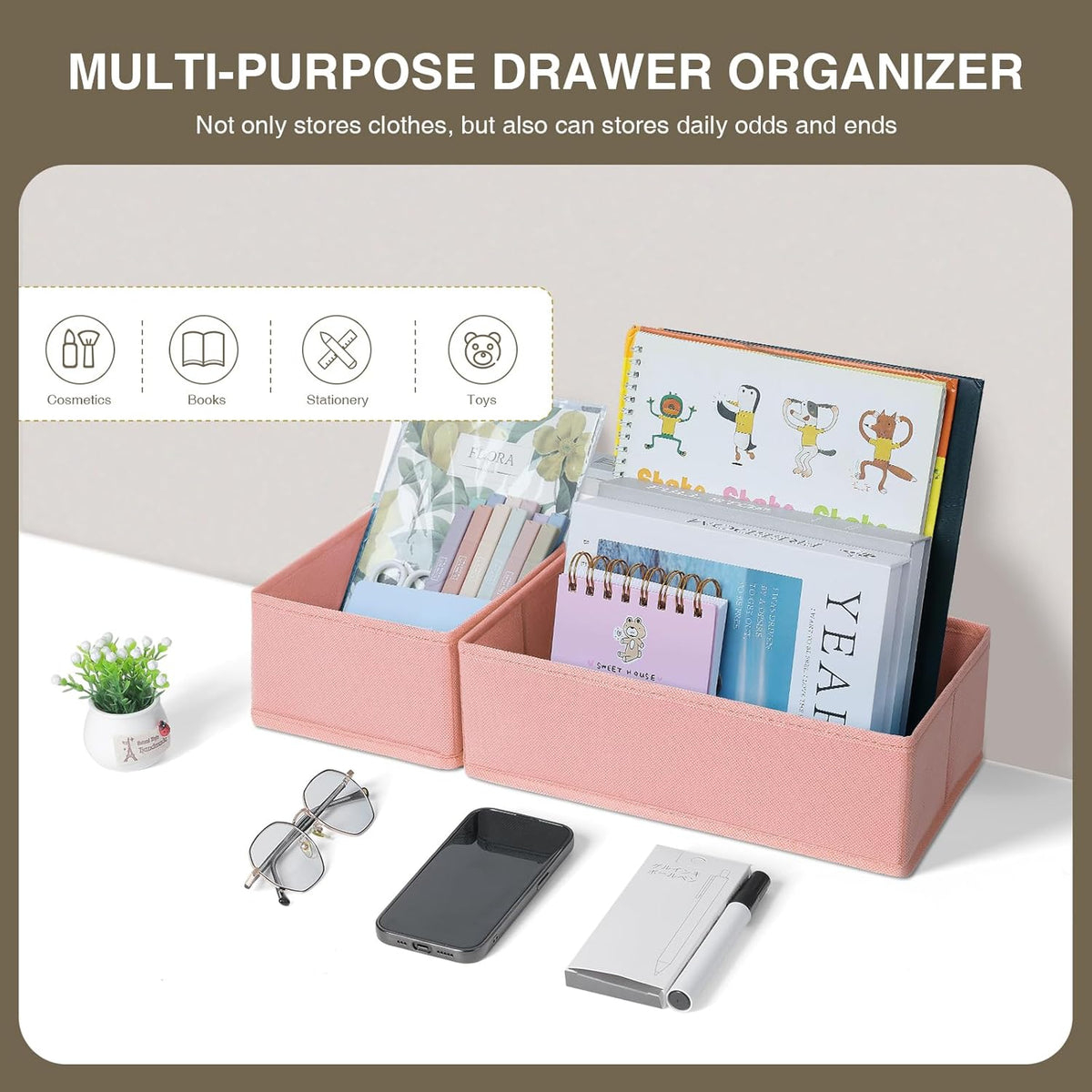 Drawer Organizer Clothes, Dresser Organizer, Foldable Closet Organizers and Storage, Fabric Dresser Bins, Drawer Dividers for Nursery, Baby Clothes, Underwears, Sock (Beige)