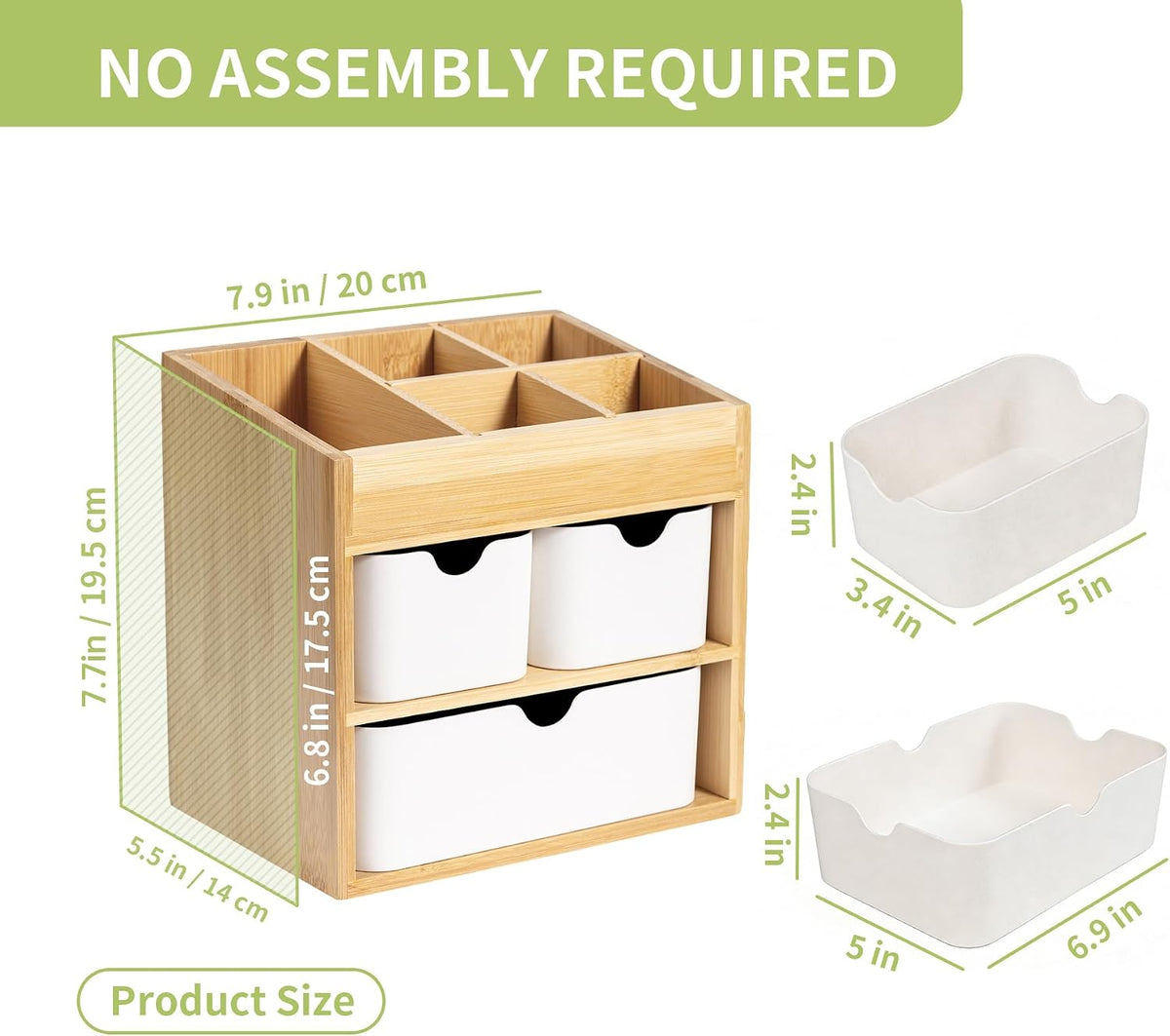 Bamboo Vanity Organizers with 3 Drawer, Mini Desk Organizer for Home, 3-tier Study/Office Organizer Rack, Adjustable 5 Compartment Makeup Display Case, Dresser Storage for Lipstick, Jewelry, Nail Care