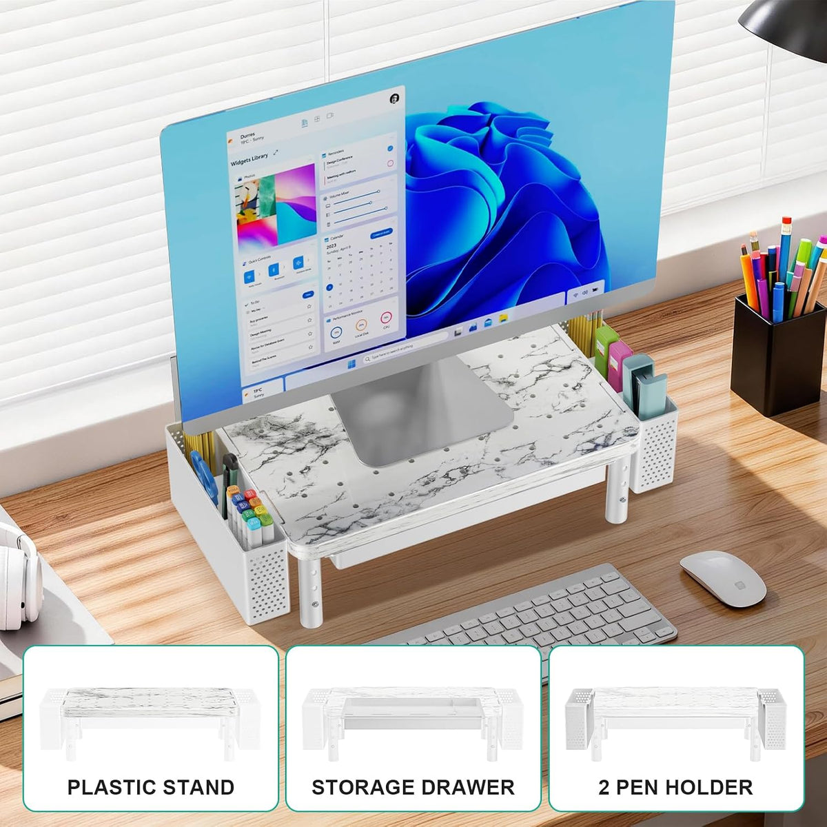 WALI Monitor Stand Riser with Drawer, Desk Organizers and Accessories for Computer, Printer, Laptop Stand for Home Office Supplies, (PTT005-B), 1 Pack, Black