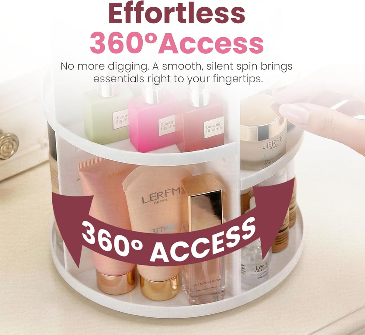 Masirs 360 Rotating Makeup Organizer Countertop - Adjustable Shelf Height - The Perfect Round Spinning Cosmetic Organizer for Bedroom Dresser or Vanity Countertop Storage (Clear)