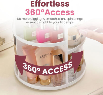 Masirs 360 Rotating Makeup Organizer Countertop - Adjustable Shelf Height - The Perfect Round Spinning Cosmetic Organizer for Bedroom Dresser or Vanity Countertop Storage (Clear)