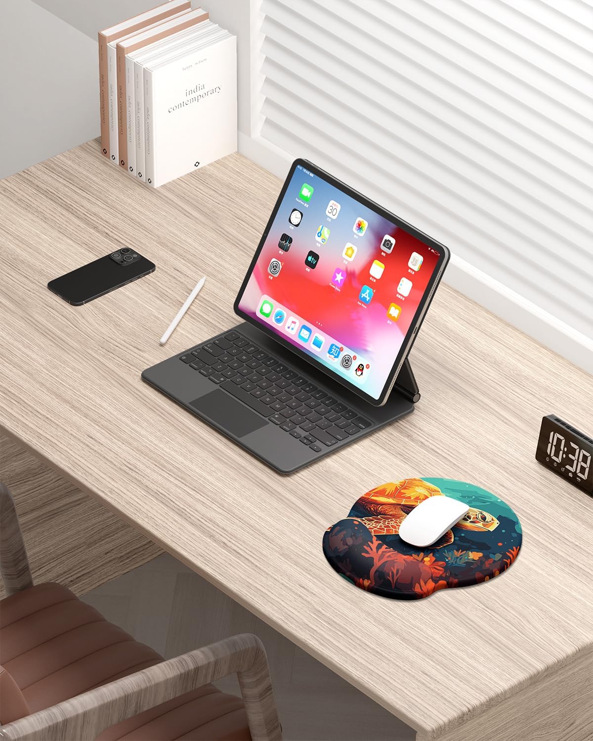 Ergonomic Mouse Pad with Wrist Rest, Comfortable Silicone Non-Slip Computer Pain Relief Gel Mouse Mat with Wrist Support for Gaming, Work, Office, Women & Men, Cute Pattern, Beige