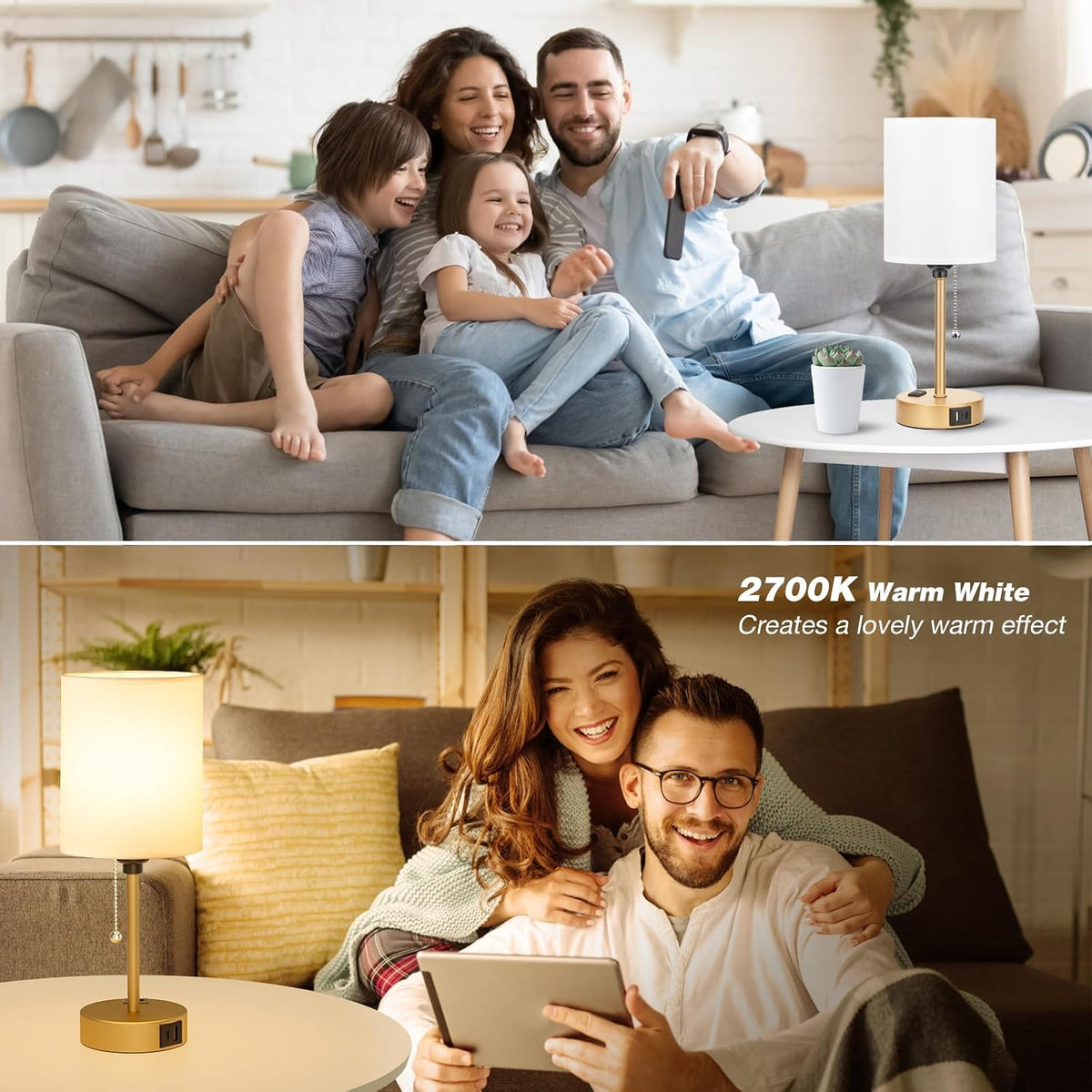 Dicoool Bedside Table Lamp for Bedroom - Small Desk Lamp with USB Ports