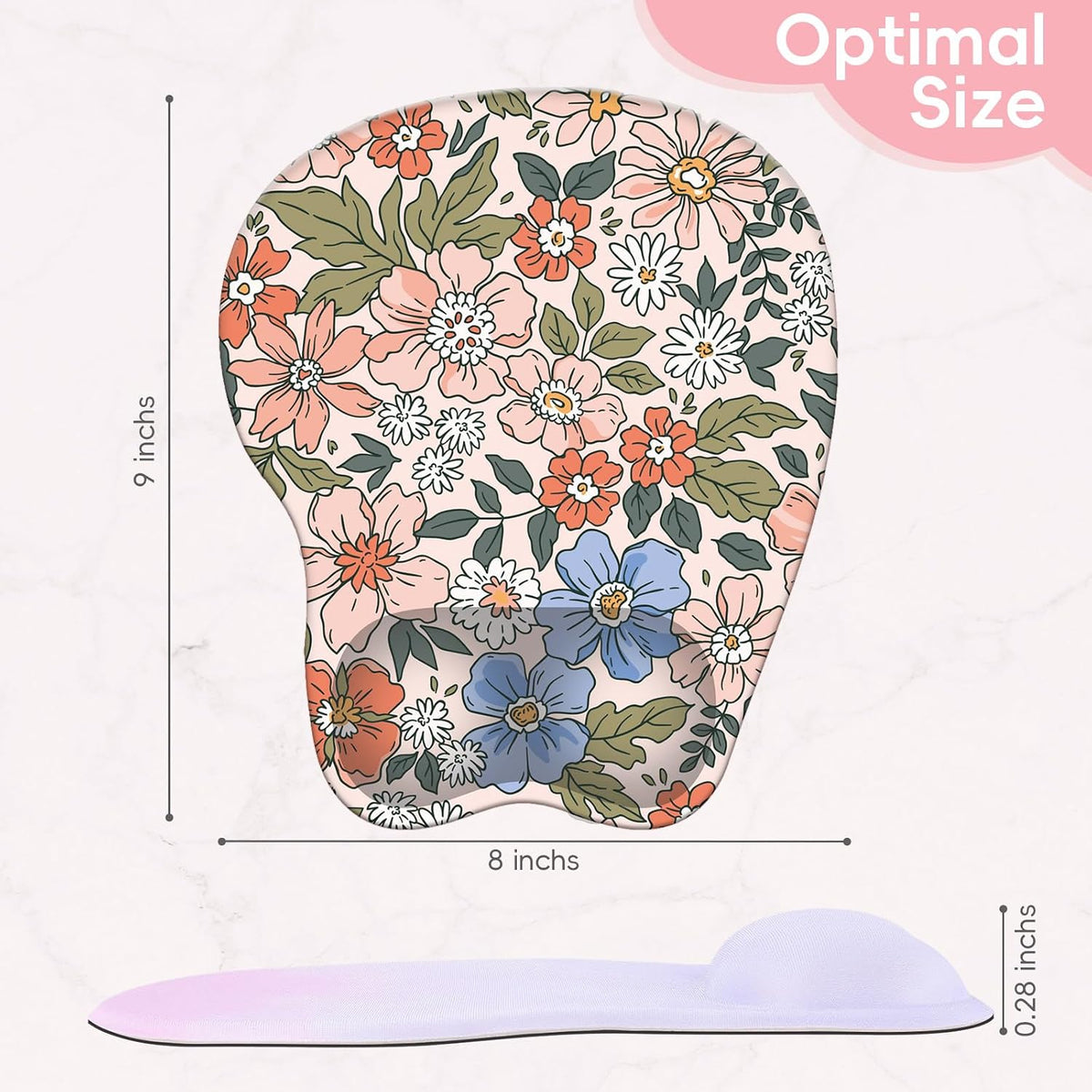 Wrist Support Mouse Pad Anti Slip Rubber Wrist Rest Mousepad 9in X 8in Small Desktop Notebook Mouse Mat for Working and Gaming (M-Pink Floral)
