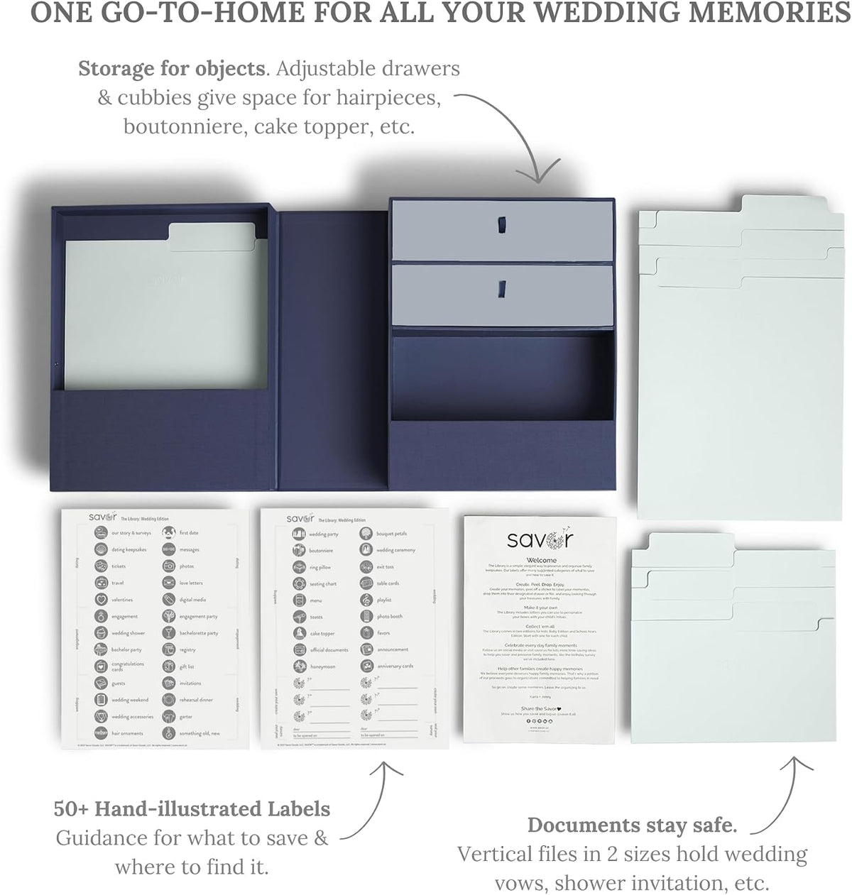 Savor | All-in-One Desk Organizer | Blue – Keep Desk, Office, and Home Organized All-in-One Storage System for Important Files, Documents, Stationery, and Office Supplies