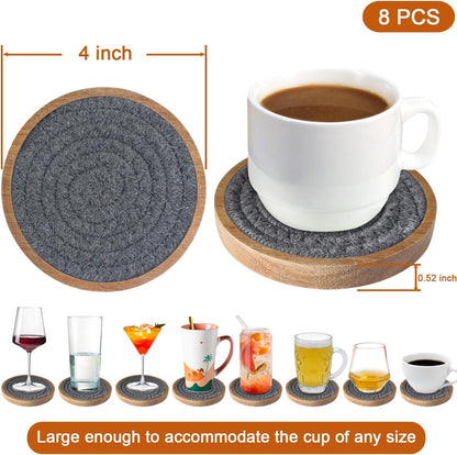 Wood Coasters for Drinks, Eykao Absorbent Coaster Sets of 5, Woven Drink Coasters for Coffee Table, Housewarming Gift for Farmhouse Home Decor,4 inches