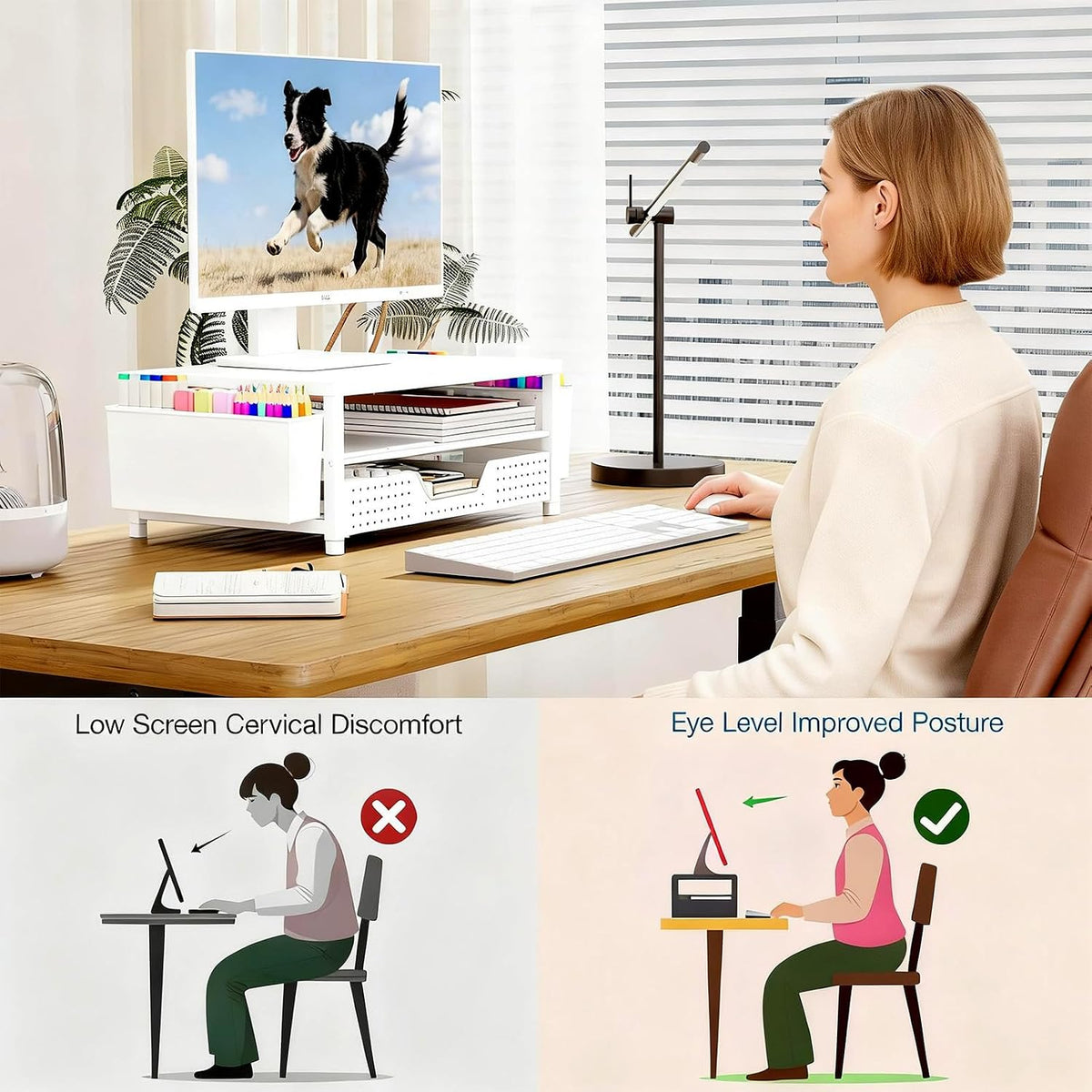 Desk Organizers and Accessories, Computer Monitor Stand Riser with Drawer and 2 Pen Holders, Printer & Laptop Stand, Office Desk Accessories & Workspace Organizers for Home Office Supplies, Black