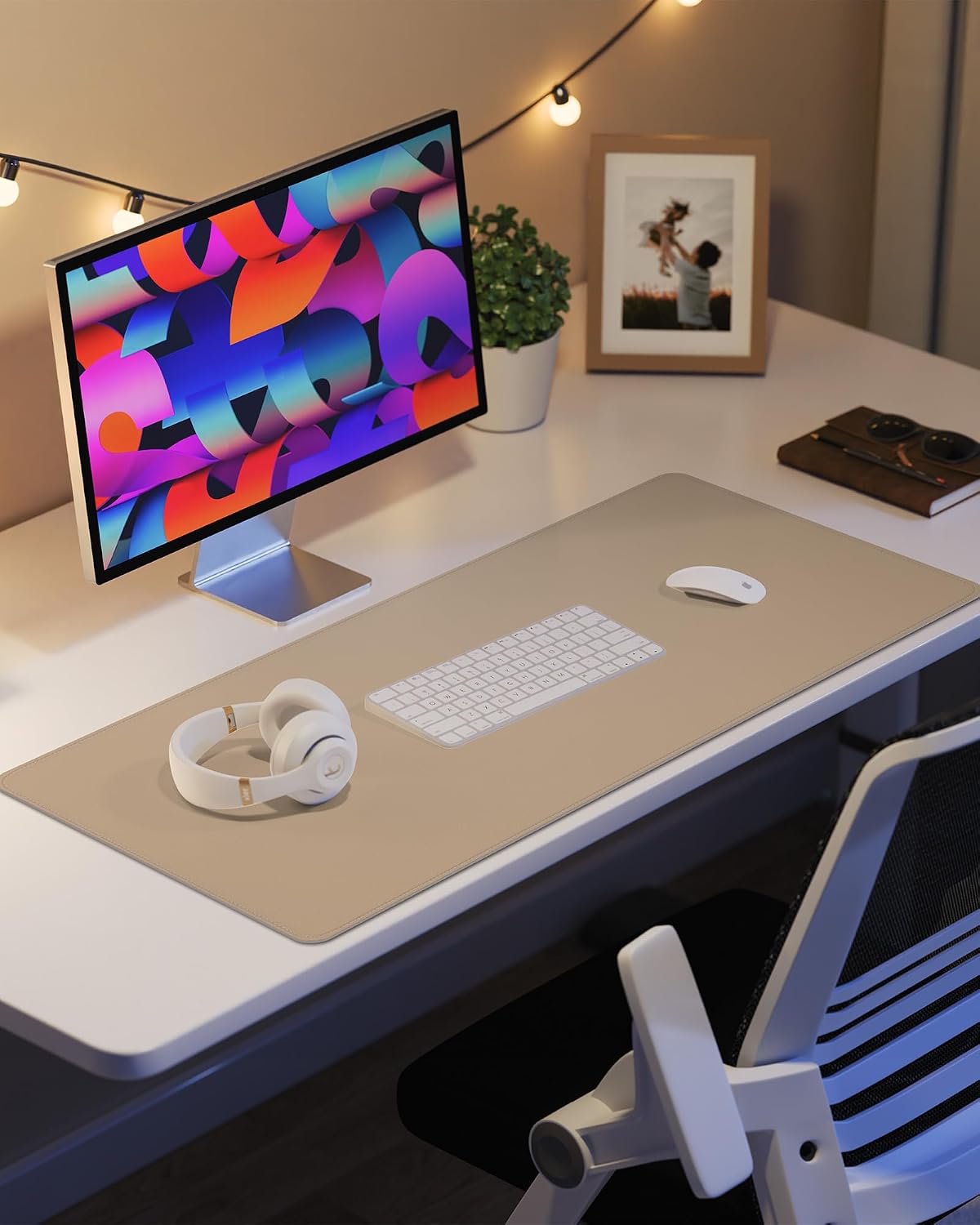 AFIING Large Desk Mat 55" x 24" - PU Leather Desk Pad Protector, Waterproof Non-Slip Extended Mouse Pad for Office Desk, Keyboard, Laptop and Home Workspace (Black)