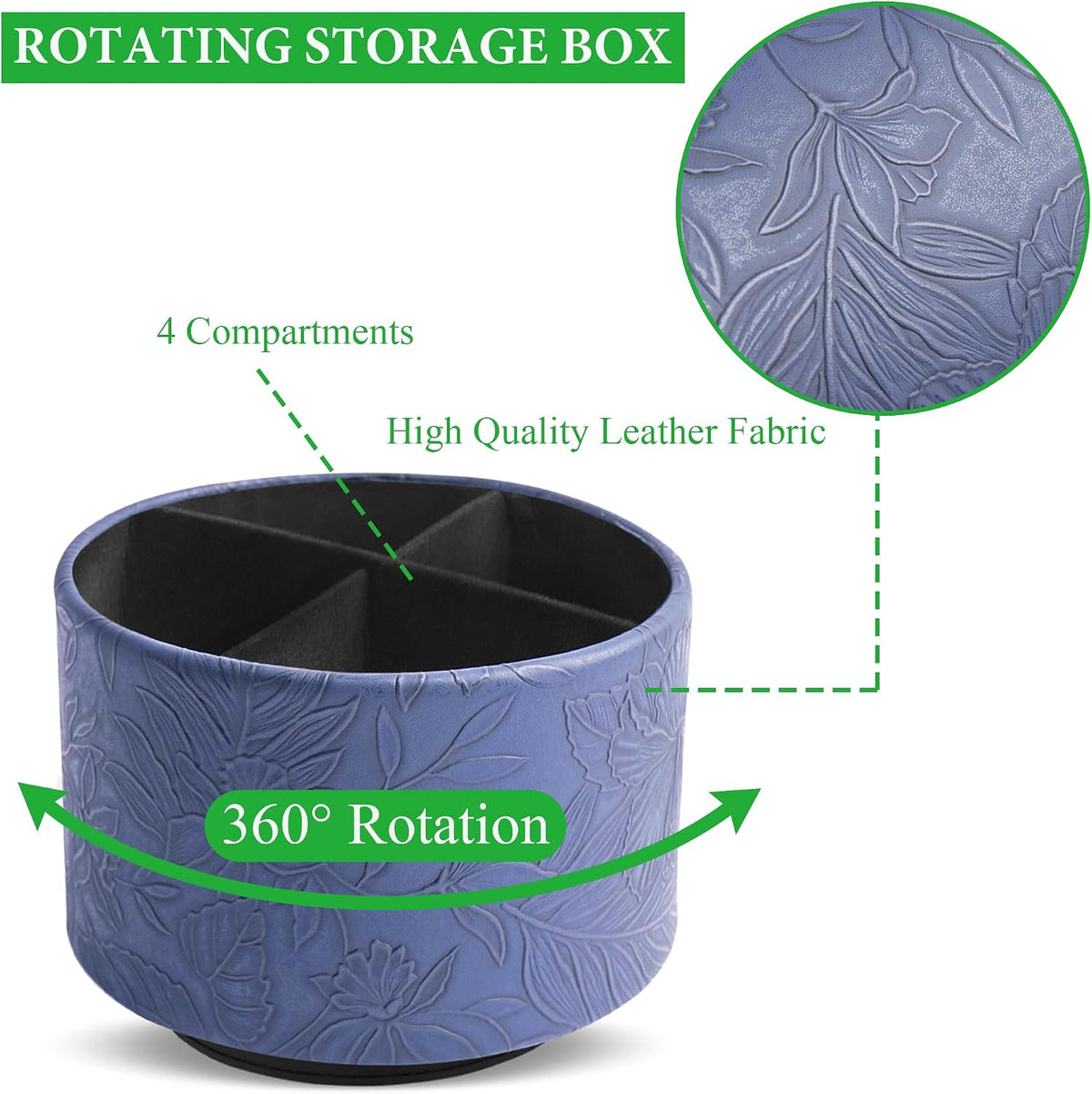Round Leather Art Supply Organizer,Remote Control Holder,360 Degree Rotating,Multi-Functional Pencil Holder,4 Compartments Desktop Stationary Organizer(1-Blue Bird) - Colors B