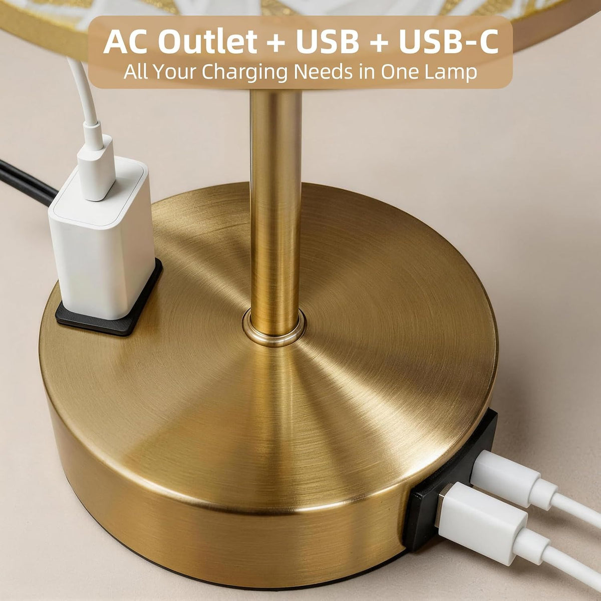 Table Lamp for Nightstand, High-Sensitivity Touch, 3-Level Dimmable Bedside Lamp with AC Outlet | USB | and USB-C, Ideal Night Stand Lamp for Bedroom, Reading, Living Room(Warm&Wooden)