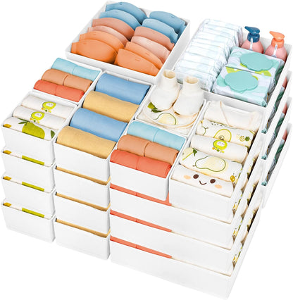 Drawer Organizer Clothes, Dresser Organizer, Foldable Closet Organizers and Storage, Fabric Dresser Bins, Drawer Dividers for Nursery, Baby Clothes, Underwears, Sock (Beige)