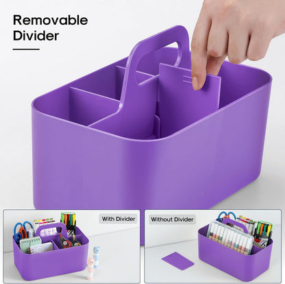 Multiuse Caddy Organizer with Handle, Portable Divided Plastic Tote Bin - Art Craft, Stationary Pen Marker Crayons, Makeup Hair Supplies Storage - Bathroom, Classroom, Dorm, Office, Desk Holder -Black