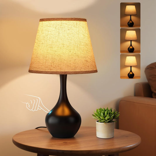 Seealle Touch Table Lamp for Bedroom, 3-Way Dimmable Small Bedside Lamps for Night Stands with Wires, Wood-Paint Desk Lamp for Kids Room, Office, Living Room, End Table(LED Bulb Included)