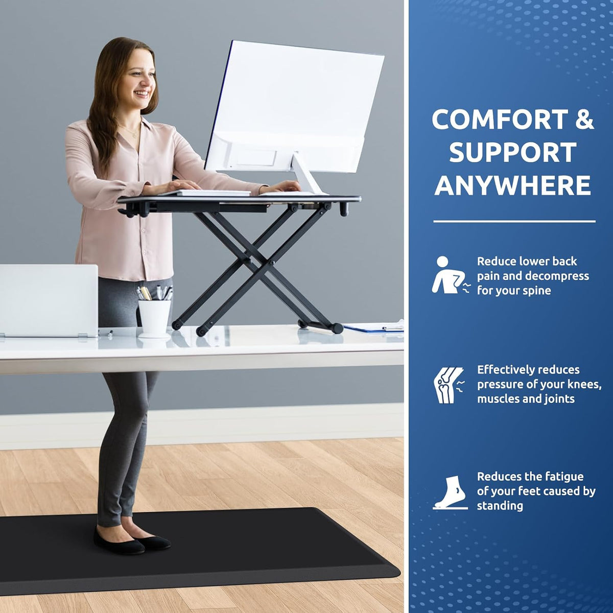 KitchenClouds Kitchen Mat Cushioned Anti Fatigue Rug 17.3"x28" Water Resistant, Non Slip, Standing and Comfort Desk/Floor Mats for House Sink Office (Black)