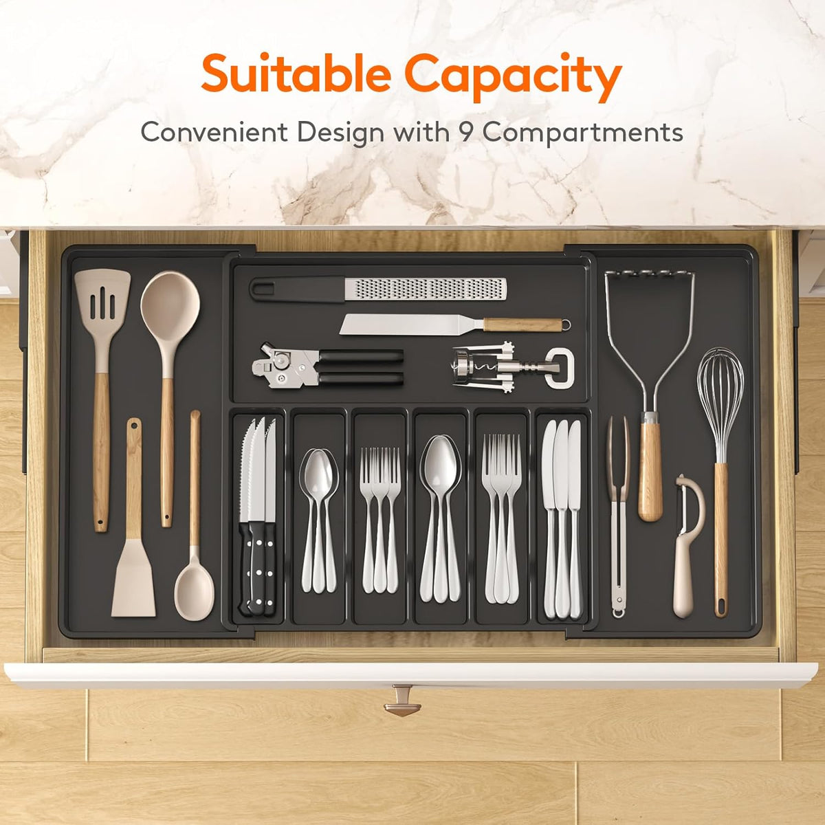Expandable Silverware Drawer Organizer, Kitchen Utensil Tray