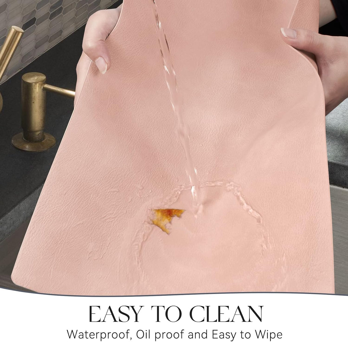 MOSAYT Vinyl Placemats Set of 6-12 X 17 Inch - Faux Leather 100% Waterproof Oil-Proof Wipeable PU Place Mats, Heat Resistant Reversible Table Mats for Kitchen, Dining, Outdoor, Reddish Brown