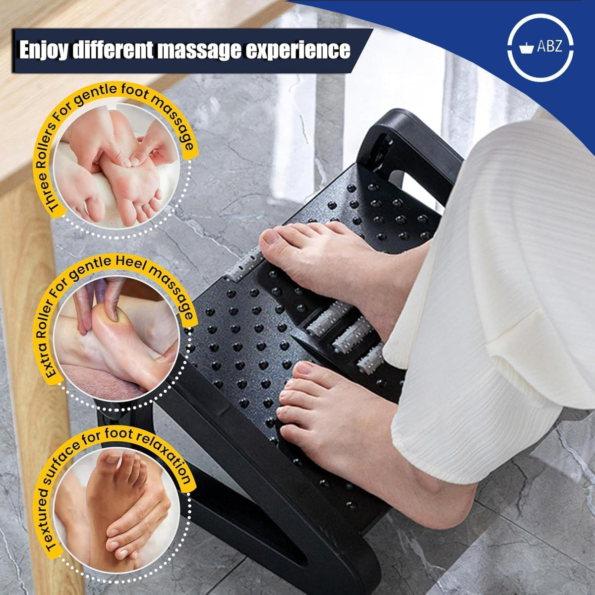 Foot Rest Under Desk Office, Six Heights Adjustable Foot Rest with Massage Roller for Leg Rests for Home,Office-Black