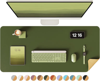 Double-Sided Desk Pad, 31.5"x15.7"Leather Desk Mat, Eco Cork Desk Pad Protector,Large Mouse Pad,Waterproof Desk Blotter for Office/Home(Coffee)