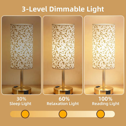 Table Lamp for Nightstand, High-Sensitivity Touch, 3-Level Dimmable Bedside Lamp with AC Outlet | USB | and USB-C, Ideal Night Stand Lamp for Bedroom, Reading, Living Room(Warm&Wooden)