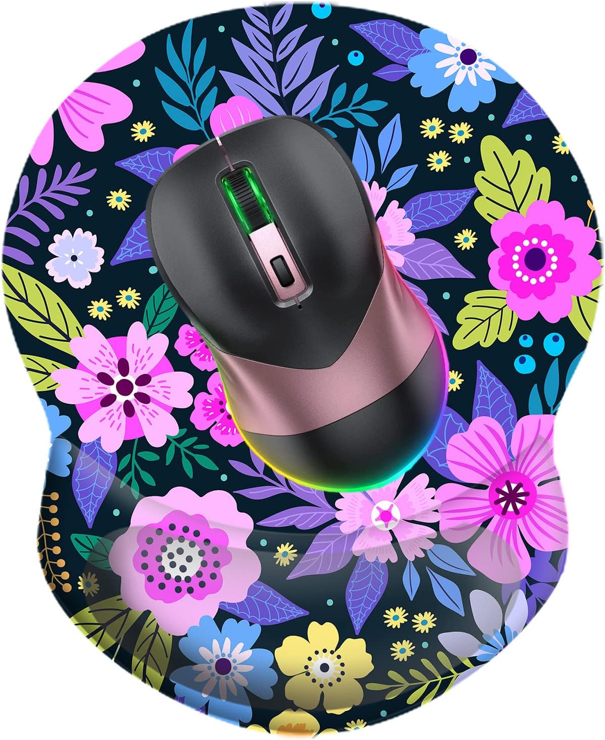 Wrist Support Mouse Pad Anti Slip Rubber Wrist Rest Mousepad 9in X 8in Small Desktop Notebook Mouse Mat for Working and Gaming (M-Pink Floral)