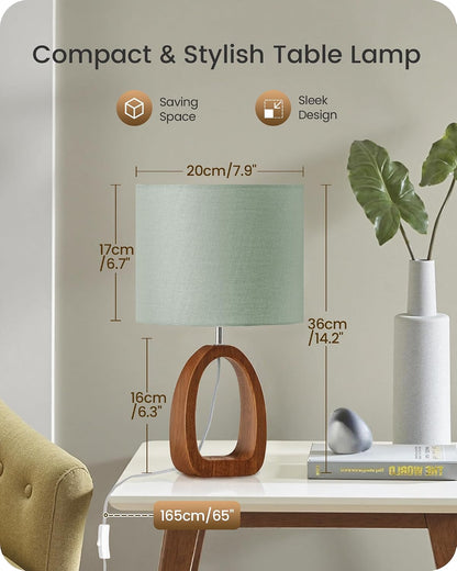 Small Table Lamp, 14.2" Cute Little Desk Lamp, Wood Bedside Lamp with Linen Lampshade, Modern Nightstand Lamp for Bedroom, E26 Base, Bulb Not Included, Beige and Dark Natural LE07TL05
