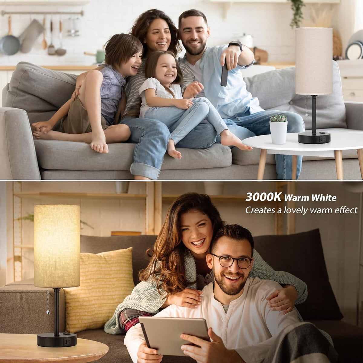 Dicoool Bedside Table Lamp for Bedroom - Small Desk Lamp with USB Ports