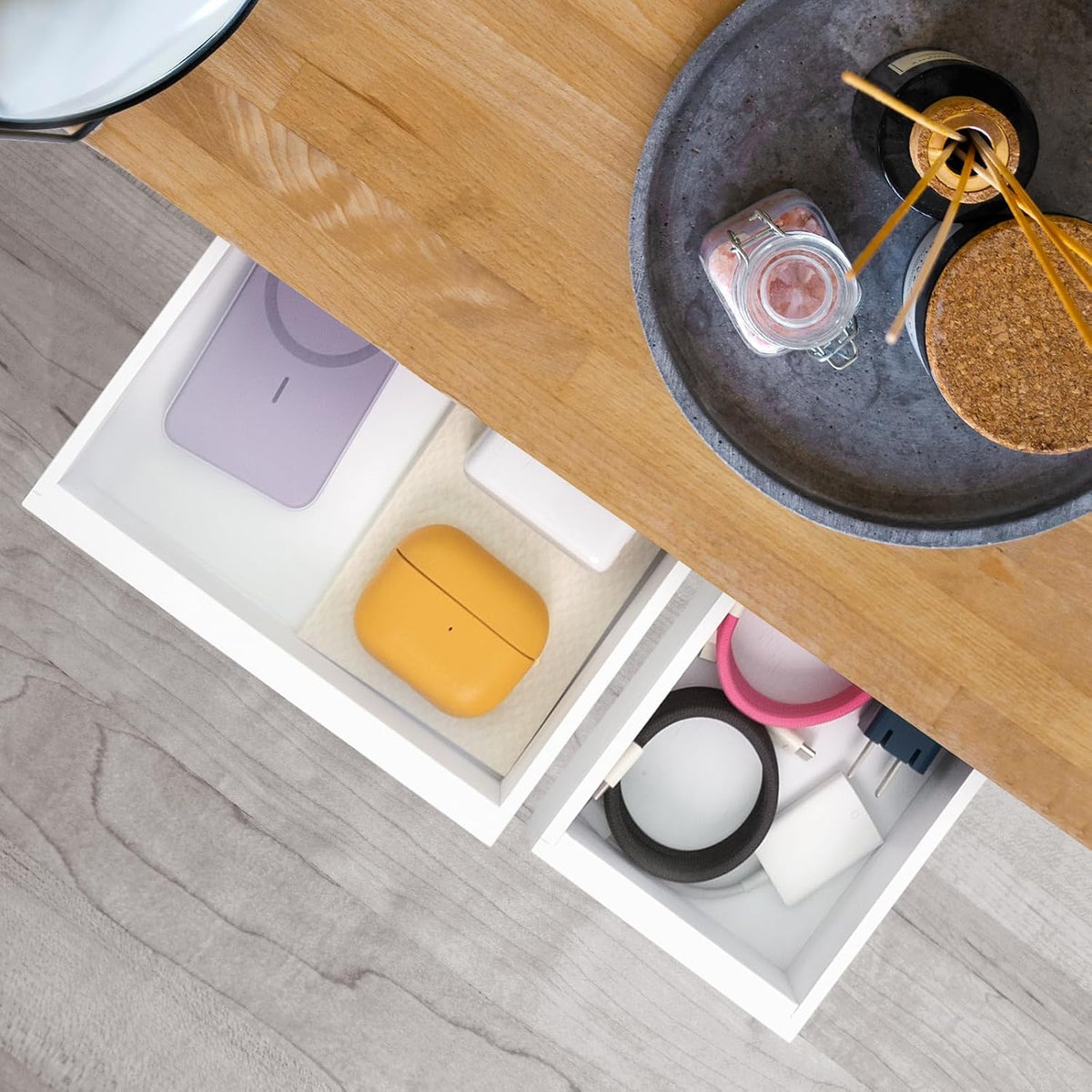 Bamboo Under Desk Drawer, Self-Adhesive Slide Out Under Desk Organizer and Storage Including Mounting Hardware (White)