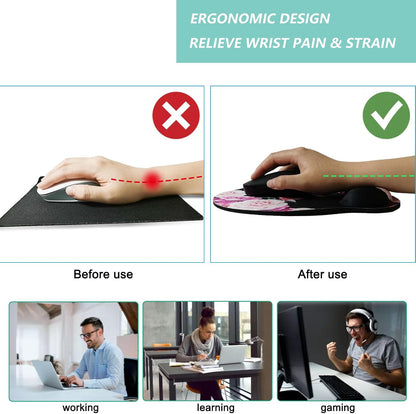 Mouse Pad with Wrist Support, Ergonomic Mouse Pad with Memory Foam Wrist Rest Cushion, Non-Slip Rubber Base Gaming Mice Pad for Home Office Computer Laptop, Flower Black